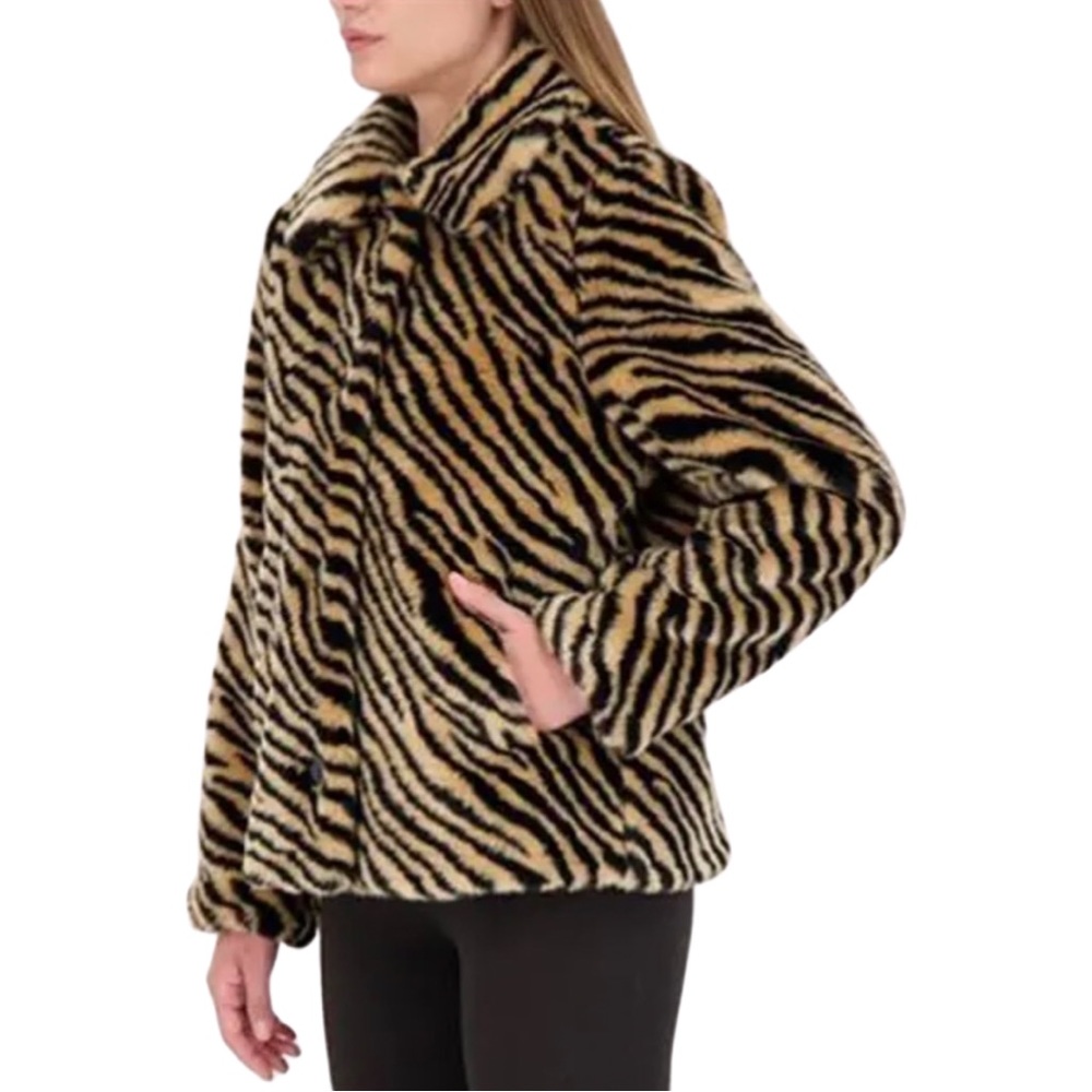Kate Spade Faux fur animal print jacket Old Money Quiet Luxury NWT Size XS - Picture 3 of 10